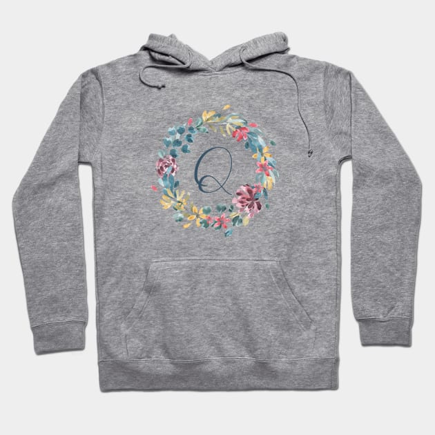 Floral Monogram Q Colorful Full Blooms Hoodie by floralmonogram